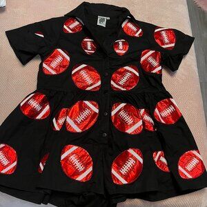 QUEEN OF SPARKLES | Black & Red Football Romper | NEW/NEVER WORN | Size: XS